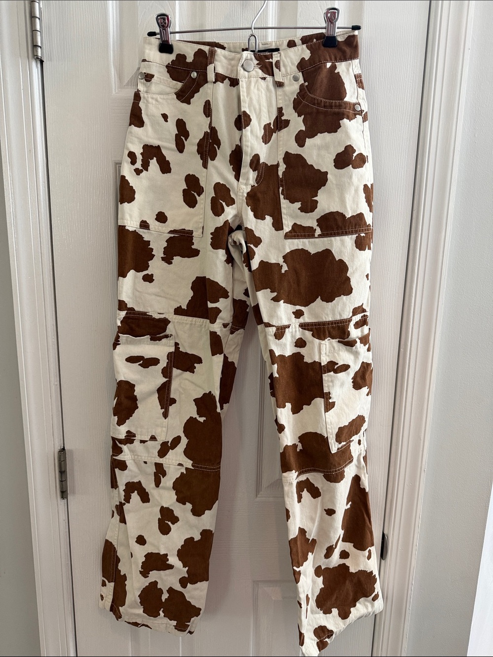 Forever 21 Cream and Brown Cow Print Cargo Pants